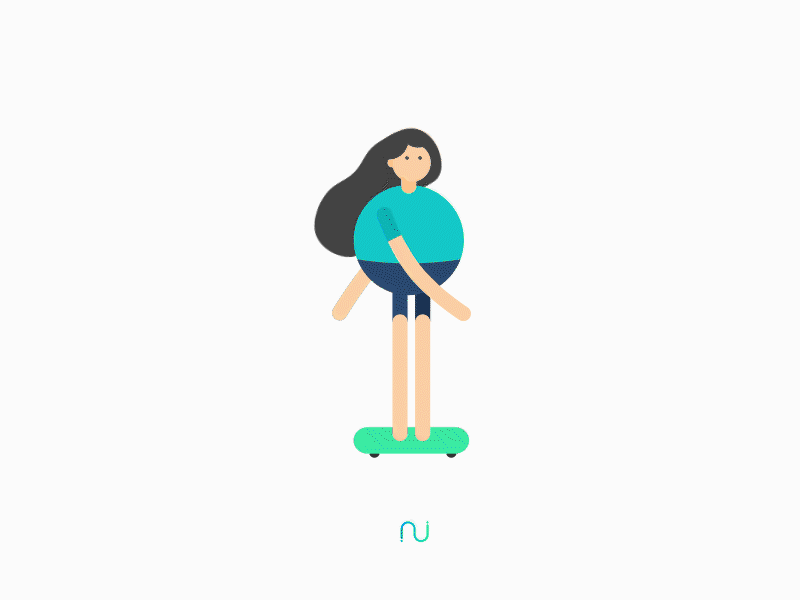 Slide with your legs, jump with your heart! animation gif girl gradient hair motion particles skateboard slow wave