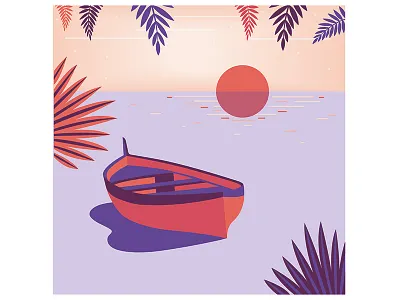 Lost #1 boat colorful creation flat design graphic design illustration illustrator jungle landscape sunset