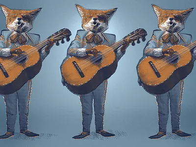 Mariachi Fox II fox guitar halftone illustration mexico