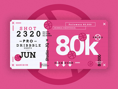 80,000 Followers 80k basketball c4d dribbble pink quintin studiojq thankyou ticket type