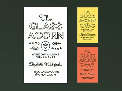 GA Cards acorn business card glass leaves monoline oak stained window