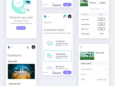 Wizard flow app cart catalogue desktop flat interface responsive ui ux video web app