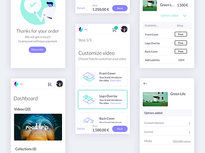 Wizard flow app cart catalogue desktop flat interface responsive ui ux video web app
