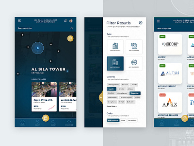 Abu Dhabi Global Market App - Concept Design android corporate detect filter ios listing location mobile modern tabs ui ux