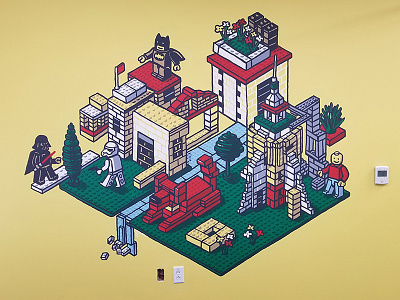 Redtail Lego Mural batman dog drawing illustration isometric lego minifig mural painting redtail sacramento starwars