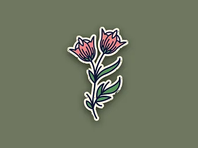 Tattoo style flower illustration bud flower icon illustration leaf logo pink rose sticker tattoo