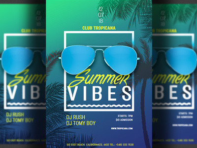 Summer Vibes Party Flyer Template beach party club flyer cocktail event fest flyer flyer design lounge music party flyer pool party summer