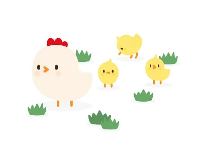 Hen And Chicken In The Garden chicken child cute garden grass hen icon mum vector
