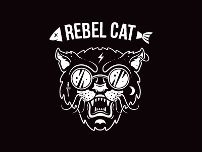 Rebel Cat animal black cat emblem evil fish graphics illustration label logo rebel tattoo