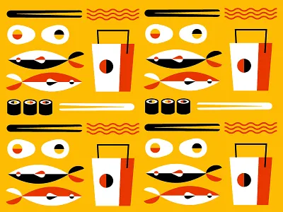 Takeout Pattern chopsticks eggs fish noodles pattern ramen sushi takeout takeout box