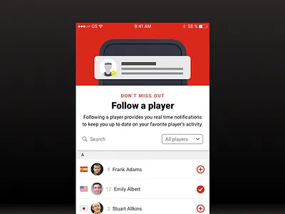 Push Notification Subscription UI follow a player push notification