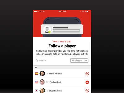 Push Notification Subscription UI follow a player push notification