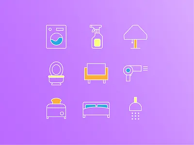 Household icons bed cute fun hairdryer household icon icons lamp shower toaster washer