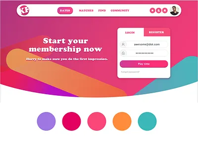 Header And Hero- DailyUI012 date dating form header hero login menu pink slider