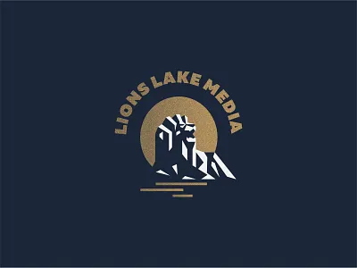 Lion Lake Media advertising agency design lake lion logo media mountain rock sun sunrise water