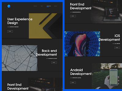 Workshops page blue development flat frontend grey minimal typography workshop