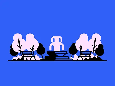 Park Fountain bushes fountain graphic design grass illustration park trees water