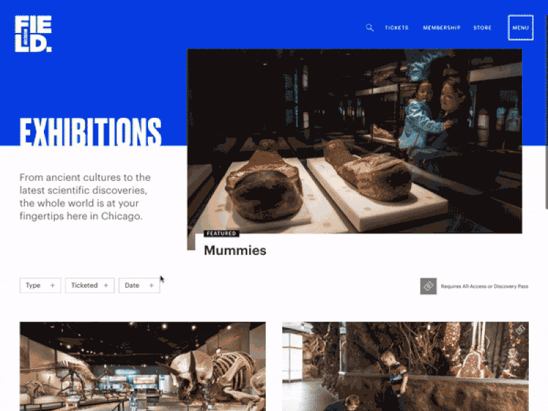Example of Field Museum Exhibitions Pages and Nav