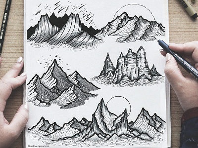 Mountains art black and white design graphic desgin handmade illustration landscape logo mountains pen art scenery