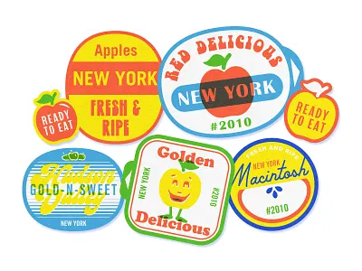 New York Pomme apple cartoon fruit sticker hudson valley macintosh new york sticker tag