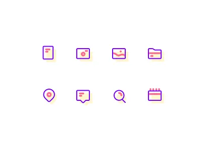 Icon set calendar camera chat documents folder gallery icon minimal pin search violet