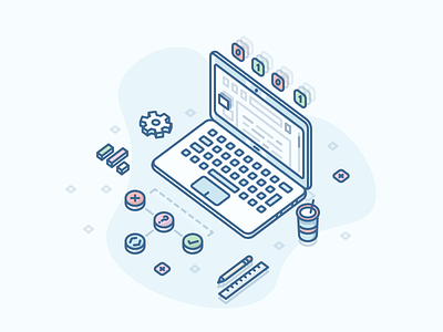 Develop - Isometric Illustration 2d computer develop icon illustration isometric laptop line notebook outline software wallet