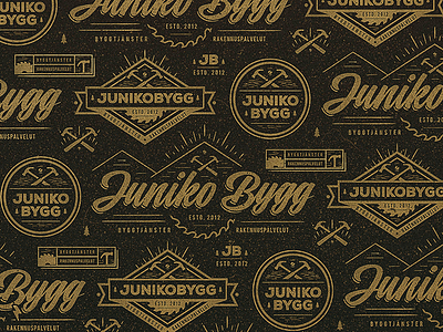 Juniko Bygg branding construction company emblem identity logo mark seamless pattern