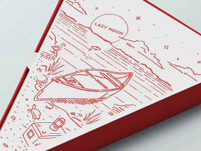 Lazy Moon Slice Box boat florida hand drawn pizza pizzeria red restaurant slice sunset