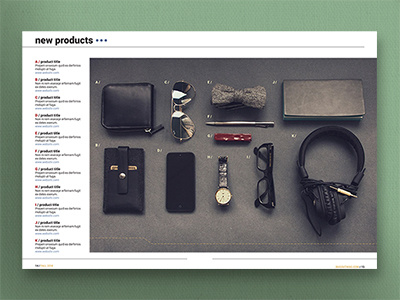 "New Products" layout for magazine design hello dribbble indesign magazine page design page layout