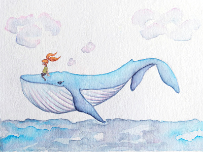 Buen viaje fantasy illustration ocean original character painting sea watercolor whale