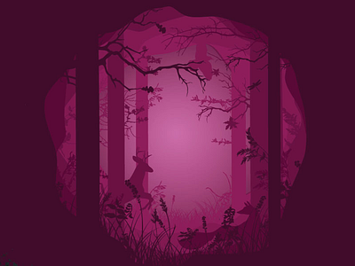 Into the woods deer depth flat forest fox illustration light magic monochrome papercut pink woods