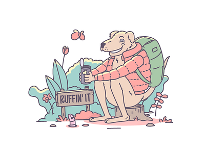 Ruffin' it art camping dog forest illustration line nature vector