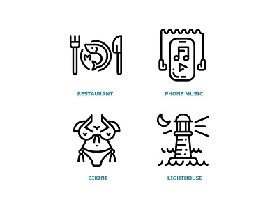BEACH ICON beach bikini icon lighthouse line music outline phone rerstaurant
