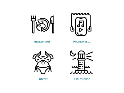 BEACH ICON beach bikini icon lighthouse line music outline phone rerstaurant