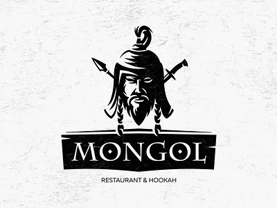 MONGOL asia bar face hookah logo mongol restaurant warrior