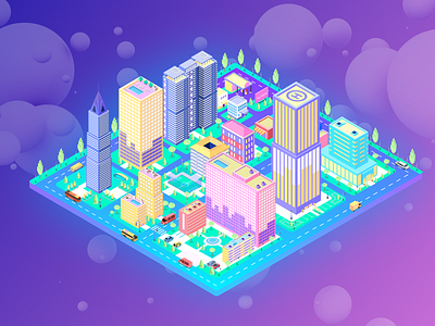 BIM holographic technology platform city illustrations 2.5d building c4d city greening holographic icon illustration mixed reality sandbox ui way