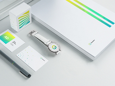 Merch for Iquadart business card colorful colors corporate identity gradient id identity it it company merch notebook watch