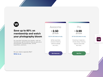 Pricing Landing Page adobe xd bootstrap clean download freebies grid landing page pricing simple ui ui kit