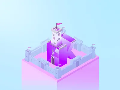 36 Days K alphabet circular illustration isometric king letters purple type vectorial