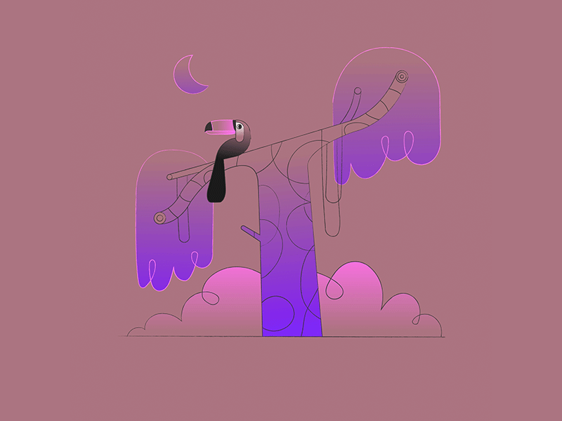 T // 36daysoftype animation bird illustration loop moon nature night subtle toucan tree type typography