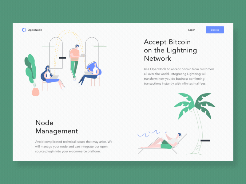OpenNode project concept animation blockchain btc crypto homepage ico illustrations landing node website