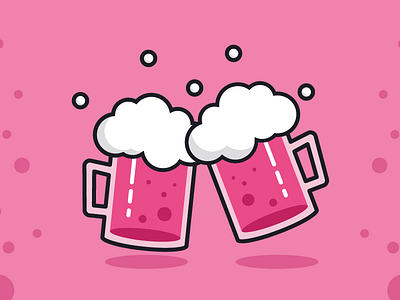 Hello Dribbble! beer cheers debut hello illustration pink