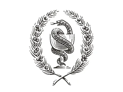 Juniper & snake engraving etching icon jin juniper label logo pen and ink snake vector engraving