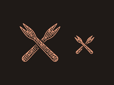 Wooden fork engraving etching fork icon label logo pen and ink vector engraving wood