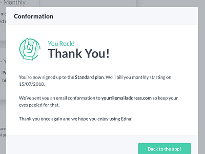 You Rock! thank you screen app conformation hand icon illustration payment rock thank you ui web app
