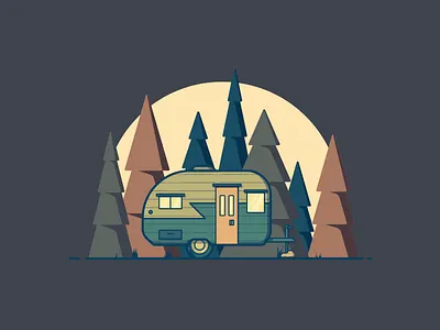Camper camper camping forest illustration nature recreation rv trees vehicle woods