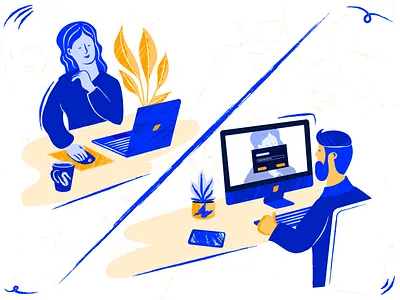 Sharing the Video Instructions character chat design girl hero illustration laptop plant texture vector video web