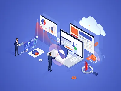 ERP Maestro Service Illustration blue illustrations orange responsive saas wordpress