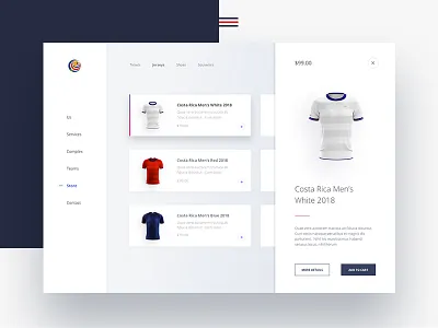 Costa Rican Football Federation Website costa rica jersey digital store e commerce jersey jersey design product design rusia 2018 ui ui design visual design web design web inspiration