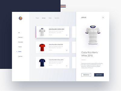 Costa Rican Football Federation Website costa rica jersey digital store e commerce jersey jersey design product design rusia 2018 ui ui design visual design web design web inspiration